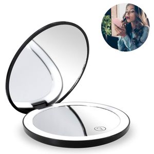 LED wiederaufladbarer Kompaktspiegel Taschenspiegel Handspiegel mit 1X / 10X Vergrößerung Kosmetikspiegel Licht Einstellbar Make-Up Spiegel Tragbar Kompaktspiegel für Reise Unterwegs