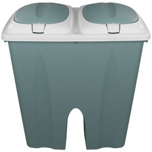 Mülleimer Duo 2x25L Pastell Grün mit Deckel Abfalleimer Müllsammler Abfallbehälter Trennsystem Müll Eimer
