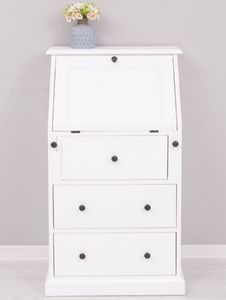 Casa Padrino Landhausstil Sekretär Kommode Weiß 65 x 45 x H. 110 cm - Massivholz Schrank mit 5 Schubladen - Massivholz Möbel - Landhausstil Möbel