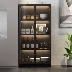 Vitrinenschrank mit Glastüren und Beleuchtung, Glasvitrine Stehend mit 4-stufigen Einlegeböden, Pop-up Design,Vitrine mit Glastüren Schwarz Vitrinenschrank mit Glastüren und Beleuchtung, Glasvitrine Stehend mit 4-stufigen Einlegeböden, Pop-up Design,Vitrine mit Glastüren Schwarz
