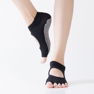 INF 1 Paar rutschfeste, elastische, atmungsaktive Socken mit offenem Zehenbereich für Yoga Schwarz