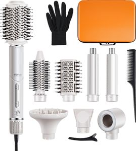 VEVOR  7-in-1 Professioneller Multi-Haarstyler, 110.000U/min Hochgeschwindigkeits-Warmluftbürste mit 2 Auto-Wrap-Lockenwicklern, 3 Bürsten & 3 Düsen, Ionen-Föhn