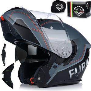 Klapphelm mit Sonnenblende | VITO FURIO | Motorrad Helm Integralhelm | Motorradhelm Klappbar | ECE 22.06  | M (57-58cm)