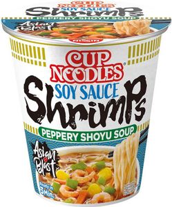 NISSIN Instant Cupnudeln Peppery Shoyu Shrimp-Geschmack 63g Asiatischer Art | Cup Noodles Soy Sauce Shrimps