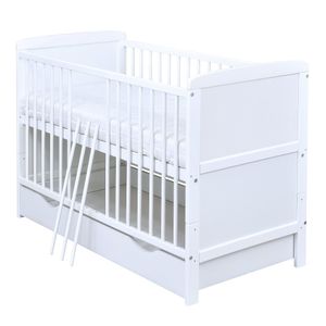 Baby-Delux Babybett Kinderbett Natalie 2in1 140x70 Weiß mit Schublade Komfort Matratze