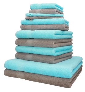 Betz 12er Handtuch-Set Palermo 100% Baumwolle  Farbe Stone und türkis