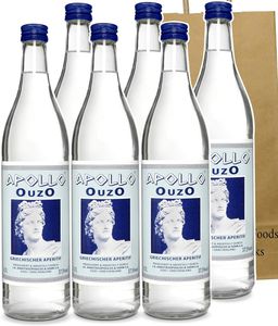 Griechischer Ouzo Apollo | milder Uzo aus Griechenland Premium 6x 700ml (Geschenk Tasche)