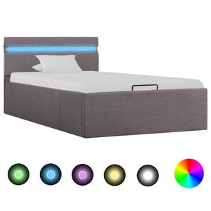Modernen Bett mit Lattenrost MODE - CHIC Schlafzimmer Jugendbett Stauraumbett Hydraulisch mit LED Taupe Stoff 100×200 cm