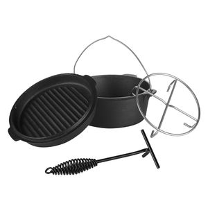 Mucola Dutch Oven inkl Deckelheber Potjie BBQ Gusseisen Feuertopf Schmortopf Gulaschkanone Camping Grill Bräter - 4,2 L