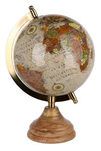 Nobler Globus aus Metall inklusive Fuß aus Mangoholz Höhe 28cm Durchmesser 15 cm