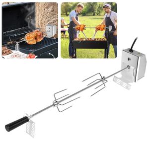 TWOLIIN Grillspieß Set 107cm Edelstahl Drehspieß mit Motor, 220V - 240V, inkl. 2X Fleischnadeln Elektrischer Grillspieß Rotisserie