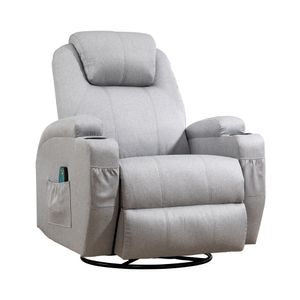 Massagesessel 360° drehbar Stoff Relaxsessel Heizung Wärmefunktion Schaukel manuell verstellbar Fernsehsessel Massage Liegefunktion TV Sessel Polstersessel Grau