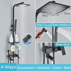 Edelstahl Duschset mit Badregal höhenverstellbare Duschsäule Duschsystem mit Bidet-Armatur