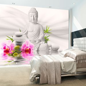 Fototapete - Buddha und Orchideen, Größe:350 x 245 cm