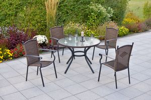 Merxx Gartenmöbelset "Roma" 5tlg. mit Tisch  Ø 100 cm - Aluminiumgestell Graphit mit Kunststoffgeflecht Schoko