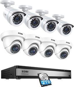 ZOSI 16CH Überwachungskamera Set, 8 1080P Dome + Bullet Kamera Aussen System mit 2TB HDD DVR, Bewegung Alarm, IP66 Wasserdicht