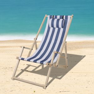 EINFEBEN Liegestuhl Campingstuhl klappliege Strand Klappbar Sonnenstuhl Holz Sonnenliege Blau weiß