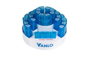 VANLO Monatspillendose "Toni" 31 Tages-Pillendosen mit 4 Fächern - mit Ablage für Tagesfach - Tablettenbox Pillenbox Tablettendose Medikationshilfe