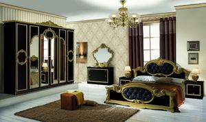 Schlafzimmer Set Barokko in Schwarz/Gold 4-Teilig 6-Türig - 180 x 200 cm - ohne Kommode + Spiegel