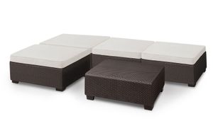 Allibert Salta 5 tlg Loungeset 4x Hocker 1x Tisch braun inkl. Sunbrella Kissen - Rattanoptik, wetterfest, Garten, Outdoor