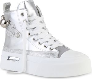 VAN HILL Damen Sneaker High Schnürer Glitzer Keilabsatz Freizeit Schuhe 841578, Farbe: Silber, Größe: 40 VAN HILL Damen Sneaker High Schnürer Glitzer Keilabsatz Freizeit Schuhe 841578, Farbe: Silber, Größe: 40