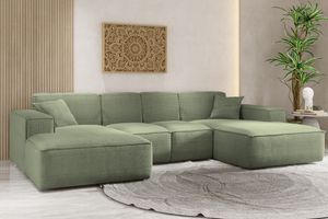 Ecksofa, Eckcouch U form, Wohnzimmer Couch Large 342cm SIENA stoff Poso Hellgrün