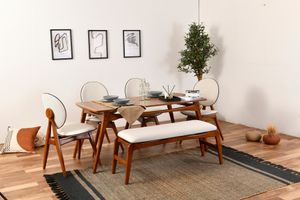 Skye Decor, Touch (4S-1B), Tisch- und Stuhlset (6-teilig), Nussbaum, 100 % Hainbuchenholz, 160 x 75 cm