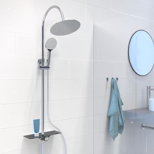 SCHÜTTE Duschset AQUASTAR, Edelstahl Regendusche ohne Armatur, Duschsystem mit Ablage, Dusche Chrom/Anthrazit