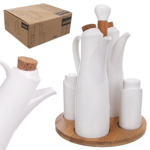 Orion Menage-Set Tischgewürzhalter Salzstreuer Pfefferstreuer weiße Porzellanflaschen für Öl und Essig