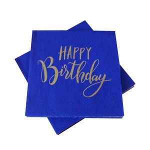 Servietten zum Geburtstag 'Happy Birthday' blau & gold (20 Stück)