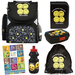 Školní taška pro kluky a holky - školní batoh pro děti s penálem - taška na boty a kniha domácích úkolů - motiv emoji