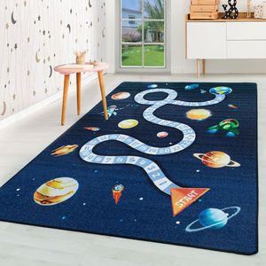 Weltraum Kinderteppich Teppich Design Jungen-Mädchen Spielen Kinderzimmer, Farbe:Marineblau , Größe:120 x 170 cm