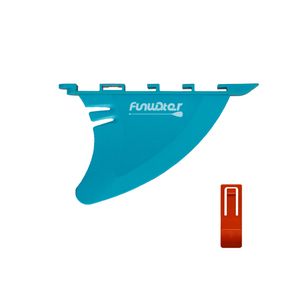 FUNWATER-SUP Flossen,SUP Fin - 4″blau - mit weißem Funwater-Label + orangem Flosseneinsätze