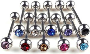 10 Stück Uni Punk Mixed Rhinestone Ball Barbell Zungenpiercings Ringe Body Piercing