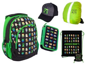 5er Set Schulrucksack Ranzen Federmappe Turnbeutel Minecraft Pixel Game Motiv erste Klasse