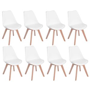 H.J WeDoo Sada 8 židlí do jídelny Židle do kuchyně Skořepinová židle Skandinávský retro design Čalouněná židle Plastová PP s masivním dřevem Buková noha Bílá