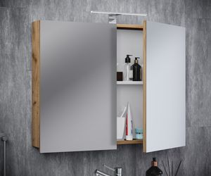 VCM koupelnové zrcadlo nástěnné zrcadlo závěsné zrcadlo koupelnová zrcadlová skříňka Badinos 59 x 60 cm medový dub