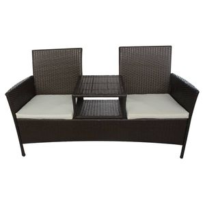 vidaXL Gartensofa 2-Sitzer mit Teetisch Poly Rattan Braun