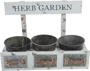 HOFF-Interieur 5561 Sázecí stanice "Herb garden" Cachepots 34,5x14x25cm Sada se 3 mi květináči vzhled Chabby Chic Materiál DŘEVO + ZINK