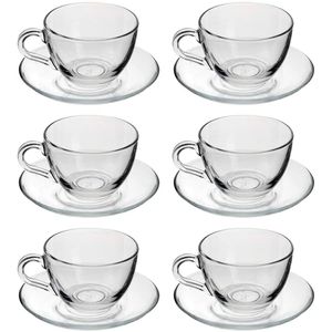 Pasabahce Dajar Sada 6 čajových pohárov Káva Základná šálka 12-dielna s podšálkou priehľadná