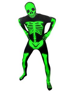 Leuchtendes Skelett Kinder-Morphsuit schwarz-grün