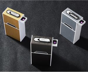 Zigarettenetui mit Plasma Feuerzeug | Zigarettenbox Metall | Zigarettenspender für 20 Zigaretten | Super als Geschenk | Farbe Schwarz