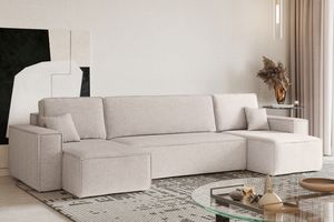Kaiser Möbel Ecksofa mit schlaffunktion und bettkasten, Sofa U-form,Couch U-form BEST stoff Neve Beige