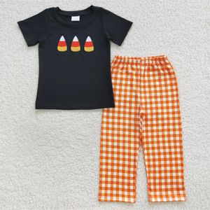 Halloween-Geister-Set für Babys, Jungen, kurze Ärmel, gruselige Fledermäuse, T-Shirts, orange karierte Hosen, Kinder, Kleinkinder, Herbst-Outfit Halloween-Geister-Set für Babys, Jungen, kurze Ärmel, gruselige Fledermäuse, T-Shirts, orange karierte Hosen, Kinder, Kleinkinder, Herbst-Outfit