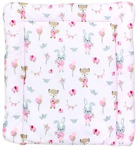 TupTam Baby Wickeltischauflage mit Baumwollbezug Gemustert, Farbe: Fuchs / Kaninchen / Rosa, Größe: 70 x 60 cm