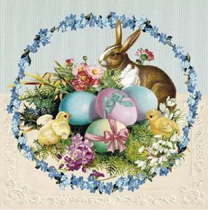 20 Servietten Hase zu Ostern im Osternest mit bunten Eiern und Küken 33cm