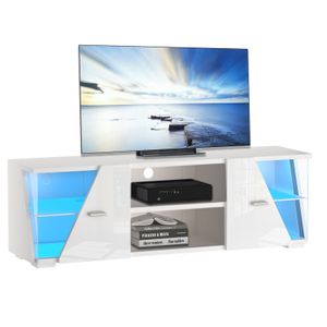 Dripex TV Schrank Lowboard Fernsehtisch mit LED Beleuchtung Weiß Hochglanz TV Vitrine, 130x40x35 cm