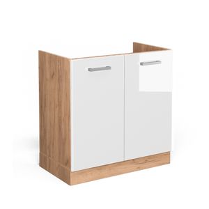 Vicco Spülenunterschrank R-Line, 80 cm ohne Arbeitsplatte, Weiß Hochglanz/Goldkraft Eiche