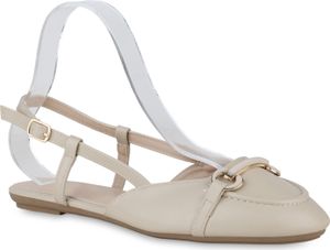VAN HILL Damen Übergrößen Sling Ballerina Freizeit Schuhe 841283, Farbe: Beige, Größe: 45