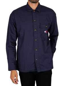 Tommy Jeans Herren Klassisches solides Überhemd, Blau XL